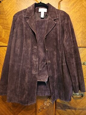 Liz Claiborne Women's Dark Brown Suede Shirt Jacket Pants Suit